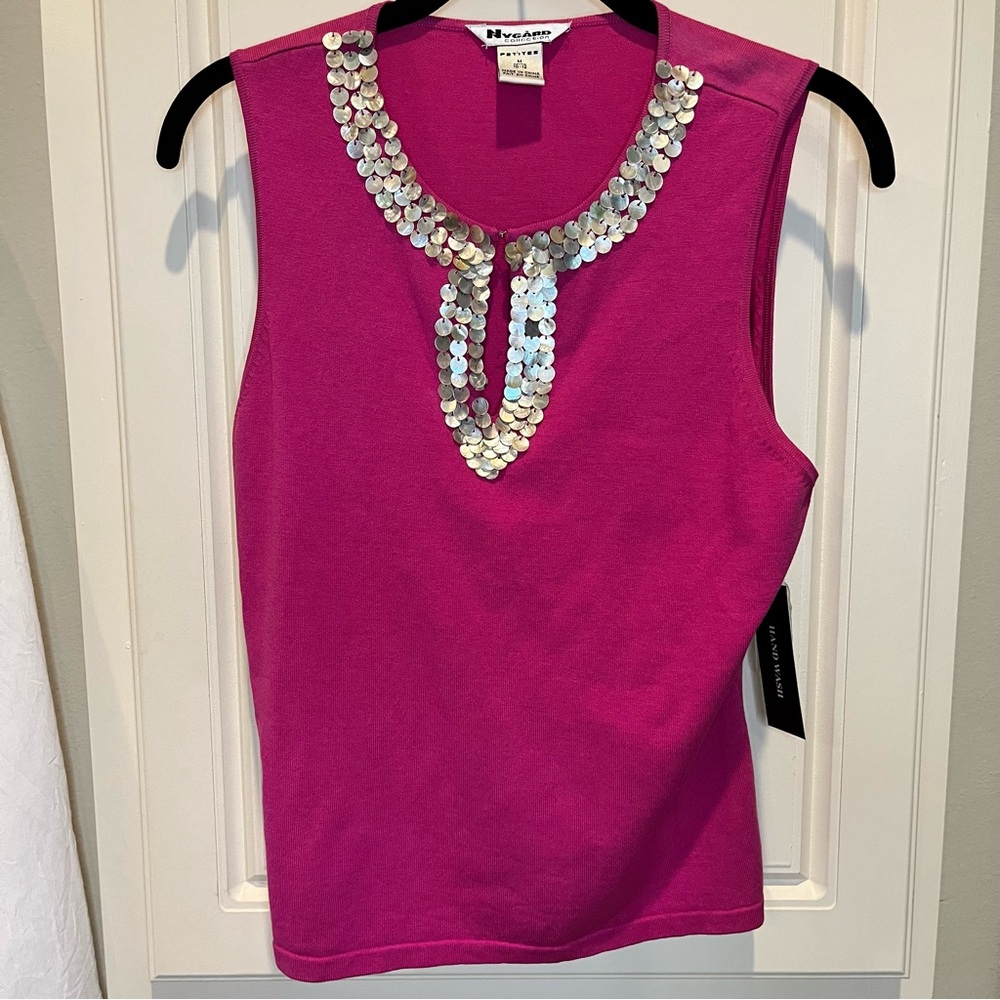 NYGARD Collection Sleeveless Knit Tank Top Shell Keyhole Neck Sz M Pink Women’s